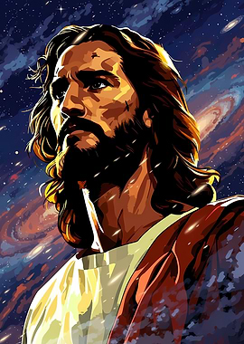 Jesus Christ Portrait with Cosmic Background