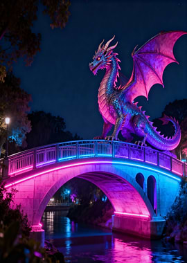 Dragon on Neon Bridge at Night