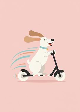 Dog on Scooter Cartoon Illustration
