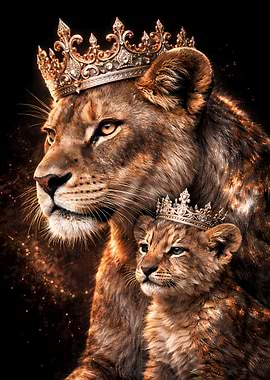 Lioness Animal Motherhood - Royal Rose Gold & Silver Luxury Wall Art