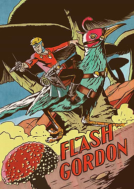 Flash Gordon riding a bird creature