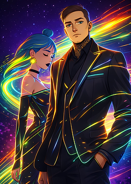 anime couple in a Neon Galaxy