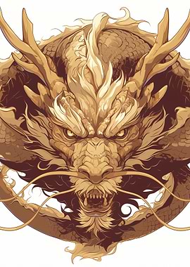 Golden Dragon Head Illustration