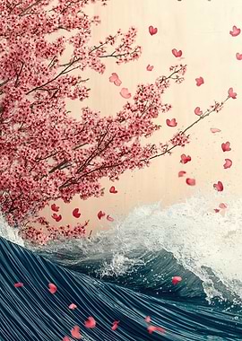 Cherry Blossoms and Ocean Wave