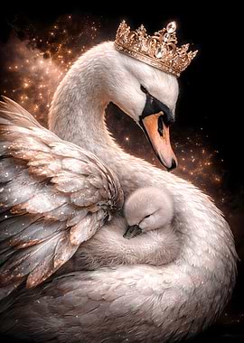 Swan Animal Motherhood - Royal Rose Gold & Silver Luxury Wall Art