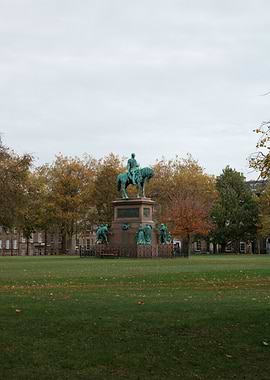 Equestrian Statue in a Park Setting