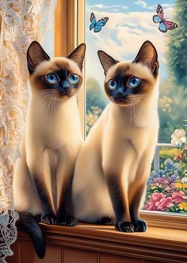 Two Siamese Cats by the Window