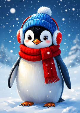 Cute Penguin in Winter Outfit