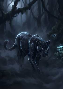 Black Panther in Misty Forest