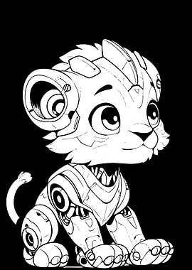 Cute Cybernetic Lion Cub Illustration