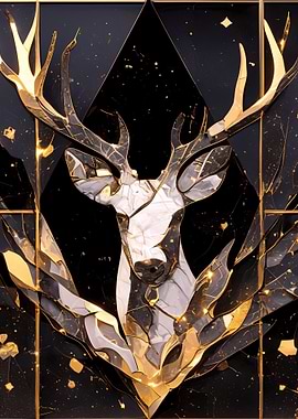Abstract Deer Art with Gold Accents