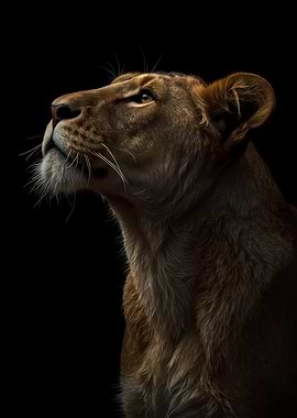 Lioness Portrait on Black Background
