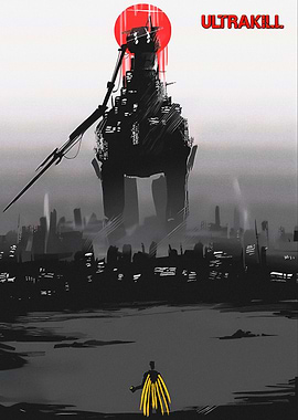 Ultrakill: Colossus over Ruined Cityscape