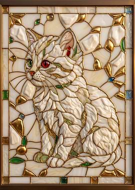 Gilded Serenity – Abstract Kintsugi Cat