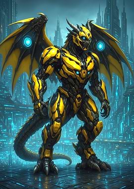 Cybernetic Dragon in Futuristic Cityscape