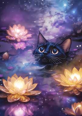 Cat in Lotus Pond