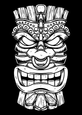 Monochrome Tiki Mask Illustration