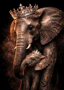 Elephant Animal Motherhood - Royal Rose Gold & Silver Luxury Wall Art