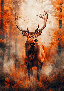 Majestic Deer in Autumn Forest