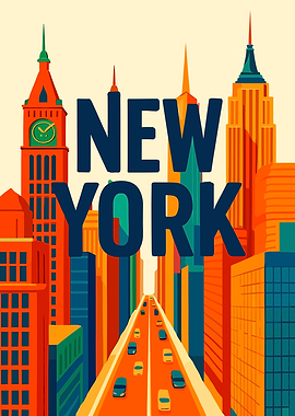 Colorful New York Cityscape Illustration