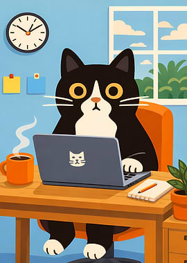 Cat Working From Home Illustration