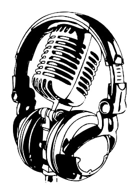 Microphone and Headphones Black and White