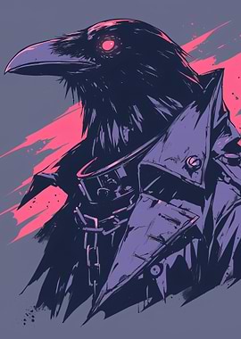 Raven in Trench Coat Illustration