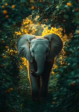 Baby Elephant in Lush Greenery