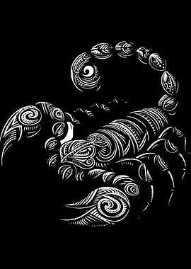 Ornate White Scorpion on Black Background