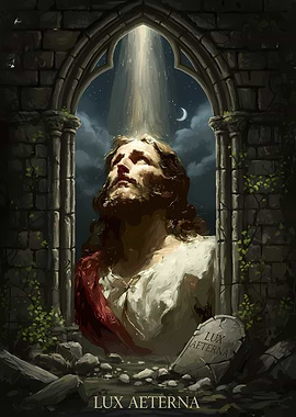 Lux Aeterna: Religious Figure in Stone Arch