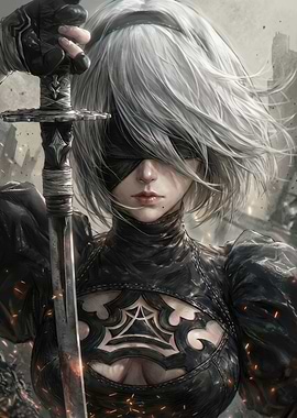 2B Nier Automata Digital Art Portrait