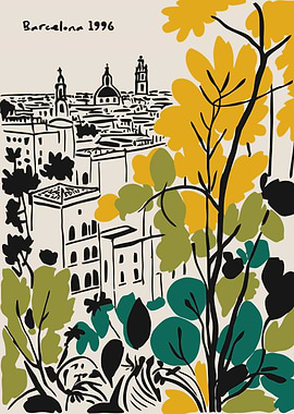 Barcelona 1996 Cityscape Illustration