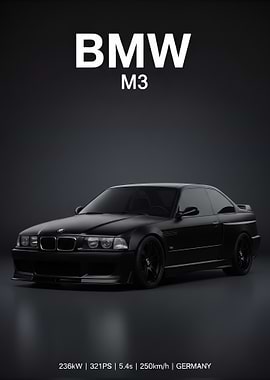 Black BMW M3 e36 Car poster