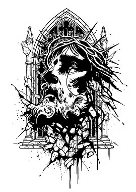 Jesus Christ monochrome illustration with crown