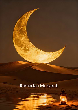 Ramadan Kareem Crescent Moon Made of Golden Light – Spiritual Islamic Artwork