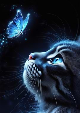 Cat and Butterfly Digital Art