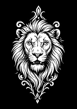 Lion Head Black and White Illustration
