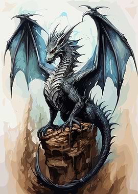 Majestic Silver Dragon Perched on Rock