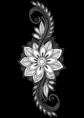 Floral Mandala Design on Black Background