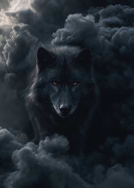 Black Wolf in Smoky Atmosphere