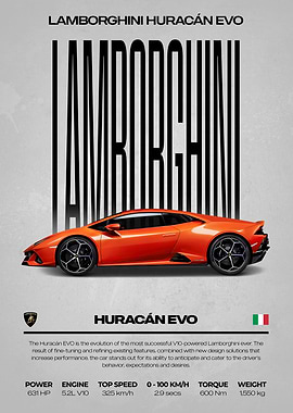 Lamborghini Huracán EVO Orange Car Poster