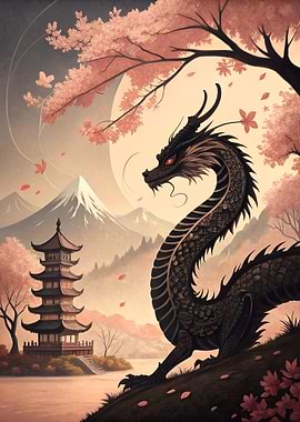 Dragon with Japanese Landscape