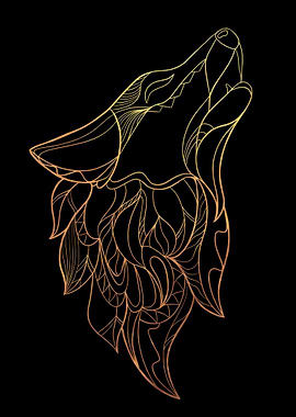 Golden Wolf Howl Line Art