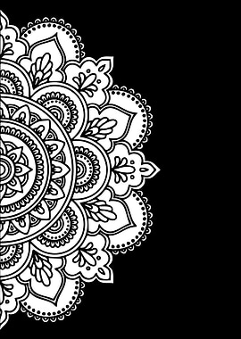 Black and White Mandala Half Design