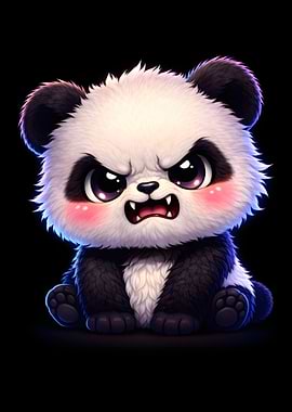 Angry Cartoon Panda on Black Background