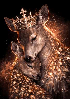 Deer Animal Motherhood - Royal Rose Gold & Silver Luxury Wall Art