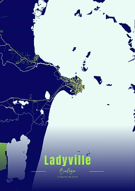 Ladyville, Belize Map Art