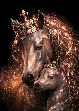 Horse Animal Motherhood - Royal Rose Gold & Silver Luxury Wall Art