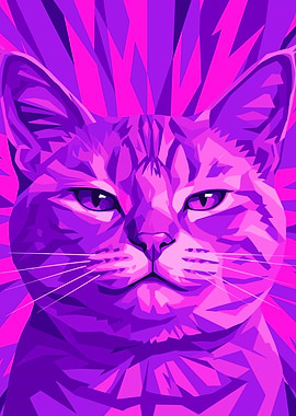 Purple and Pink Cat Portrait