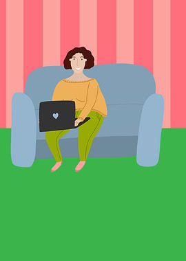 Woman working on laptop at home